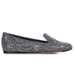 Ballerine in Powder, vitello scamosciato con cristalli e color twilight